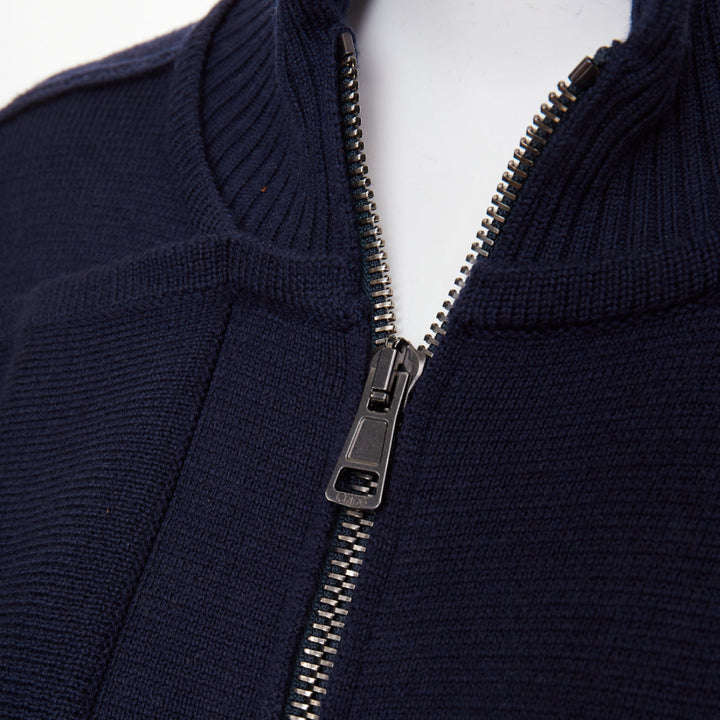 CHLOE 2019 navy black grey colorblock visible stitch zip up knit wool poncho M