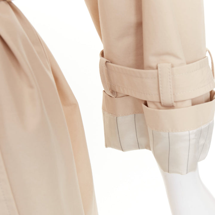 PRADA 2019 beige cotton pinstriped lined raglan sleeves trench coat IT36 XXS