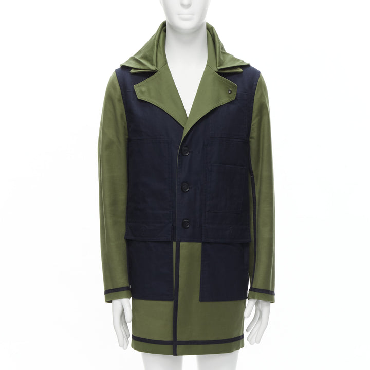 VALENTINO Reversible green navy cotton poplin oversized collar mid coat EU48 M