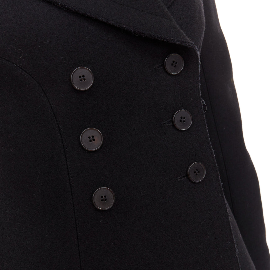 ALAIA black wool felt double breasted fit flared structured coat dress FR38 M