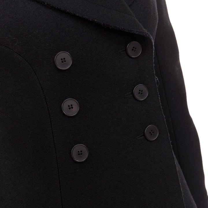 ALAIA black wool felt double breasted fit flared structured coat dress FR38 M