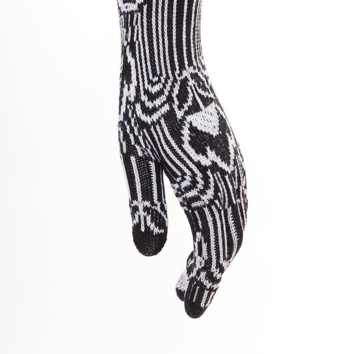PRADA 2021 Raf Simons Runway black white wool knit triangle logo pocket gloves M