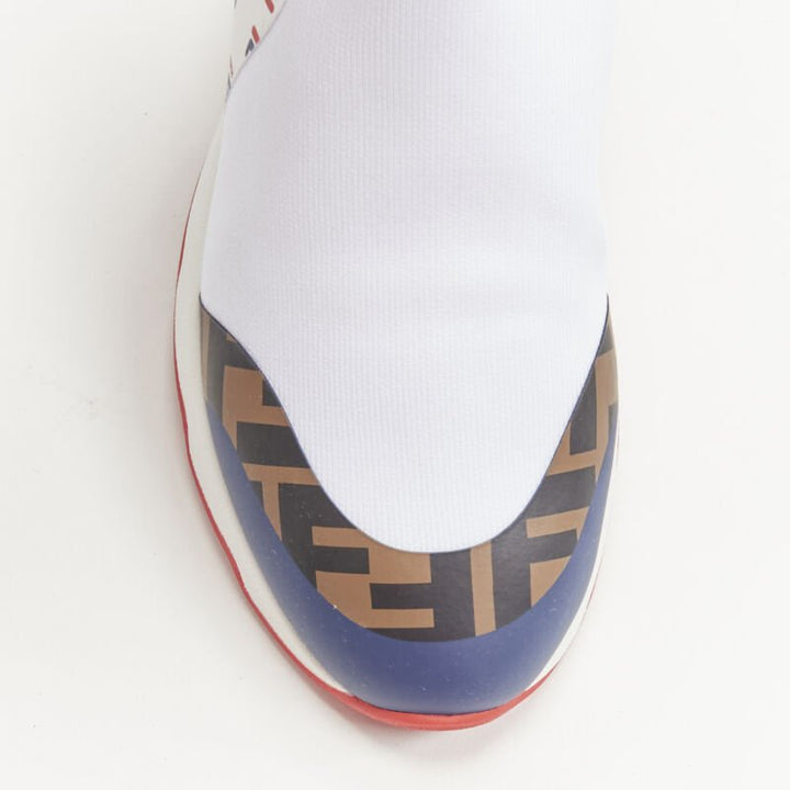 FENDI FILA Mania white logo lettering Zucca FF sock knit high top sneaker EU35