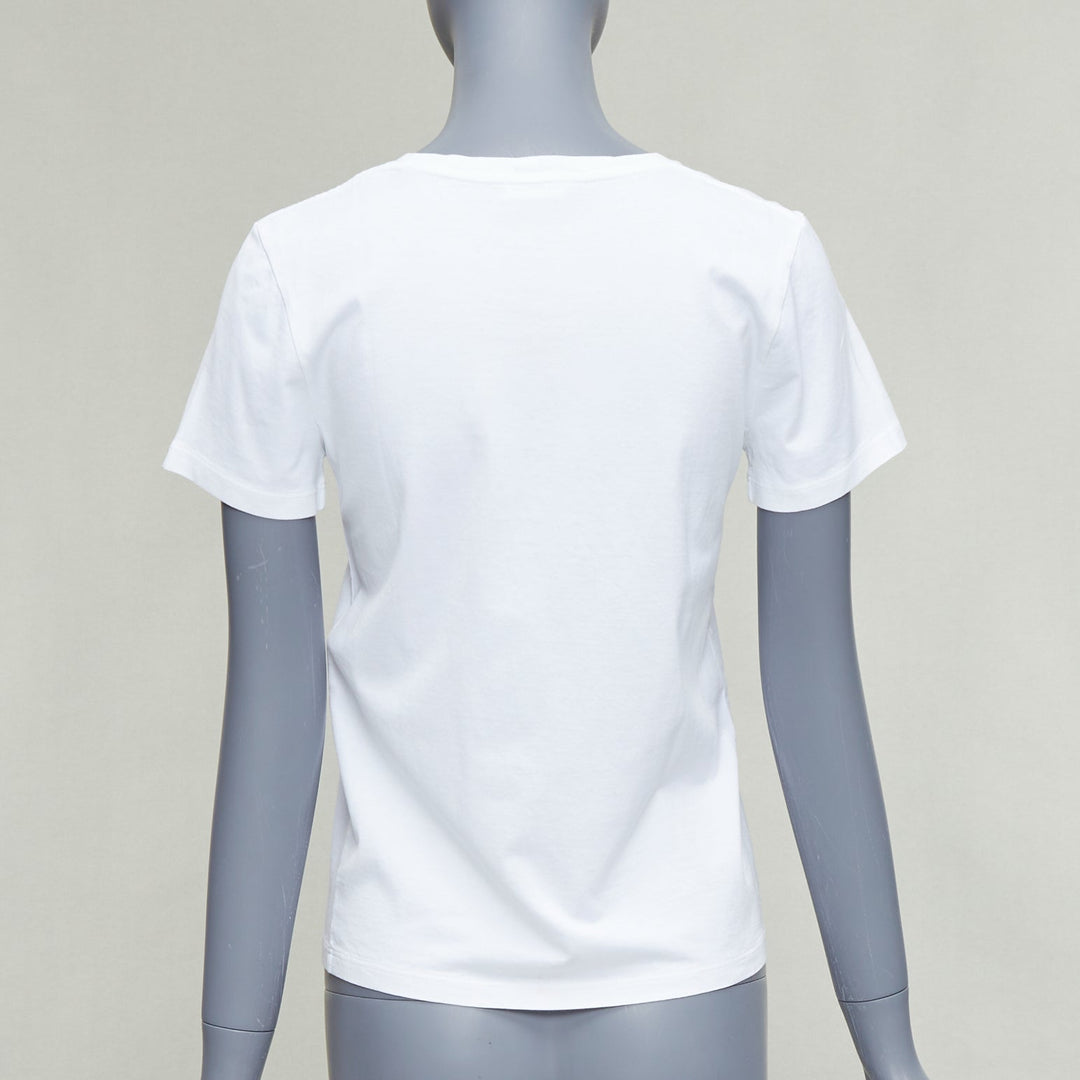 CELINE white cotton black big logo crew neck fitted tshirt XS