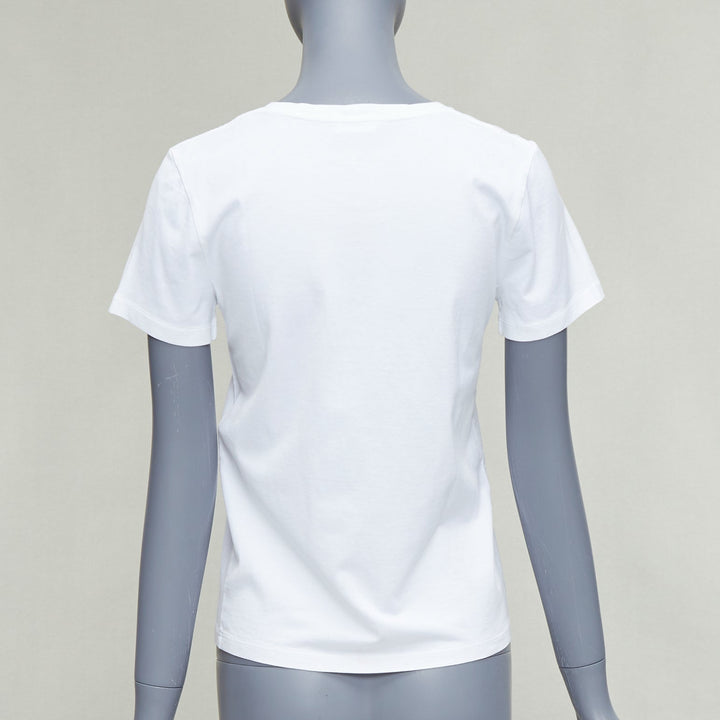 CELINE white cotton black big logo crew neck fitted tshirt XS