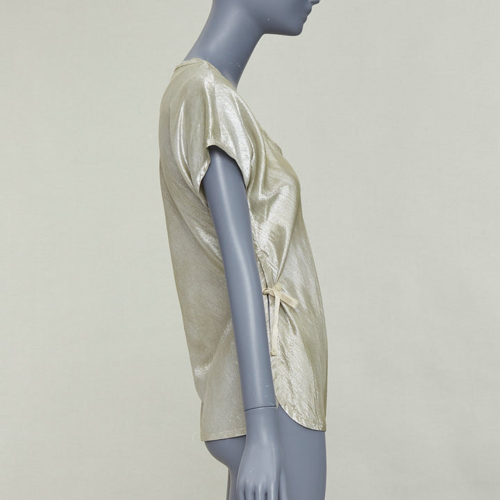 PRADA Linea Rossa Vintage silver silk blend lame scoop neck side ties top IT40 M