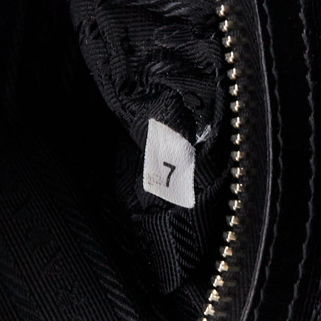 PRADA 2008 Lace Pizzo S Bowler black lace overlay leather silver zip bag