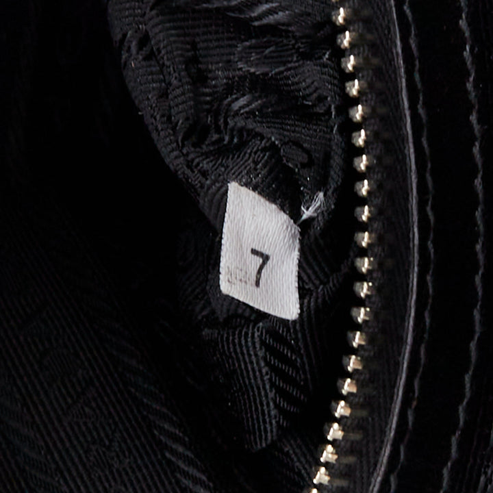 PRADA 2008 Lace Pizzo S Bowler black lace overlay leather silver zip bag