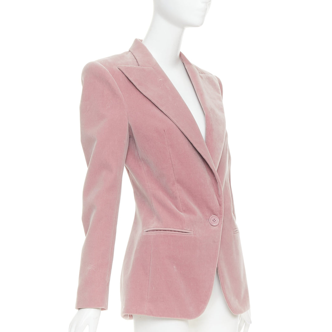 ALEXANDRE VAUTHIER Runway blush pink velvet single breasted blazer jacket