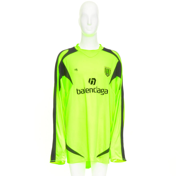 BALENCIAGA 2020 Runway fluo yellow soccer graphic athletic jersey top shirt XL