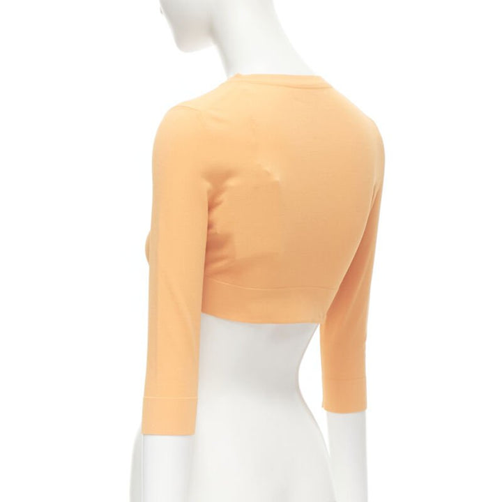 ALAIA Signature cropped stretch knit button cardigan Peche orange FR38 S