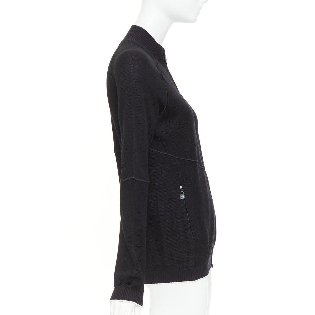 CHANEL SPORTS 09P black technical knit embroidered logo zip-up jacket FR40 L