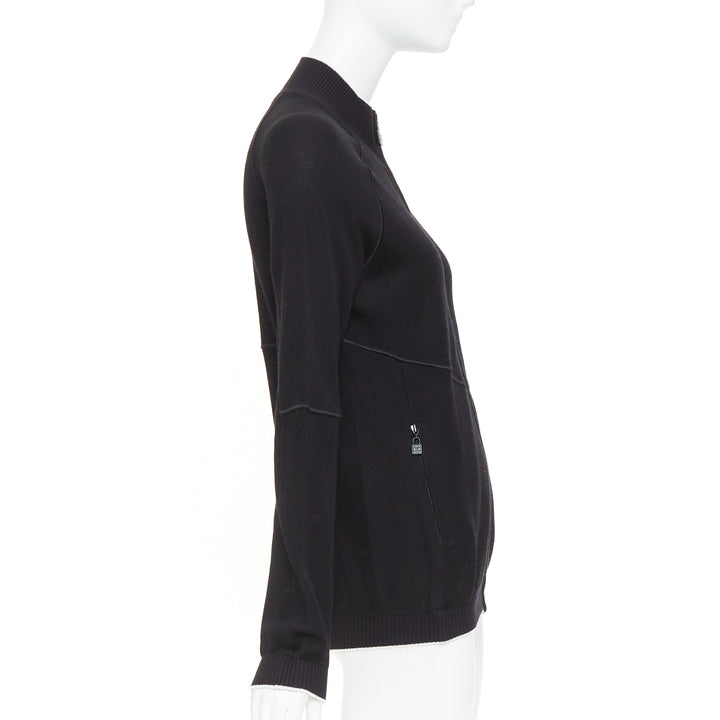 CHANEL SPORTS 09P black technical knit embroidered logo zip-up jacket FR40 L