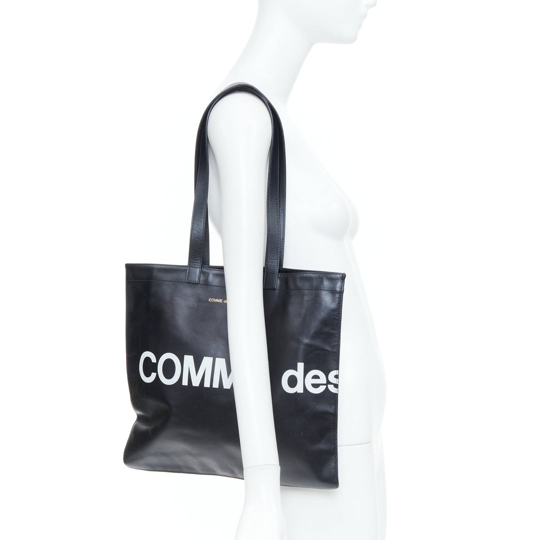 COMME DES GARCONS Huge Logo black calfskin leather print shopper tote bag