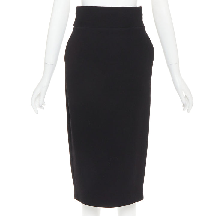 ALEXANDRE VAUTHIER black wool crepe high waisted back slit pencil skirt
