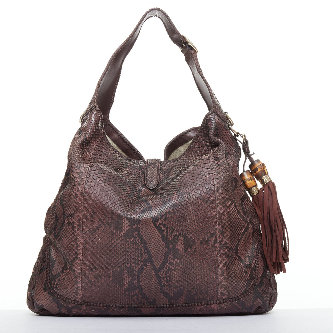 GUCCI Jackie Hobo dark red scaled leather bamboo horsebit crossbody satchel