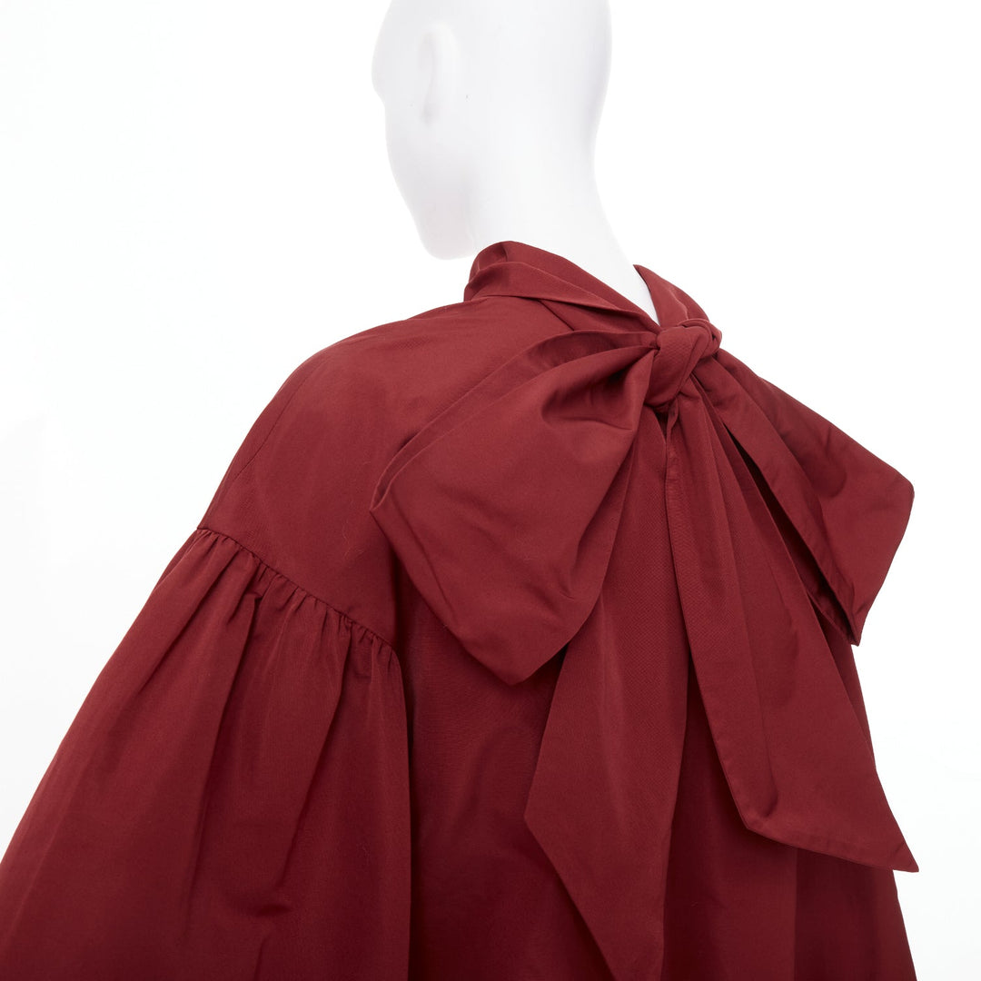 VALENTINO dark red cotton mock neck oversized volume puff sleeve top IT40 S