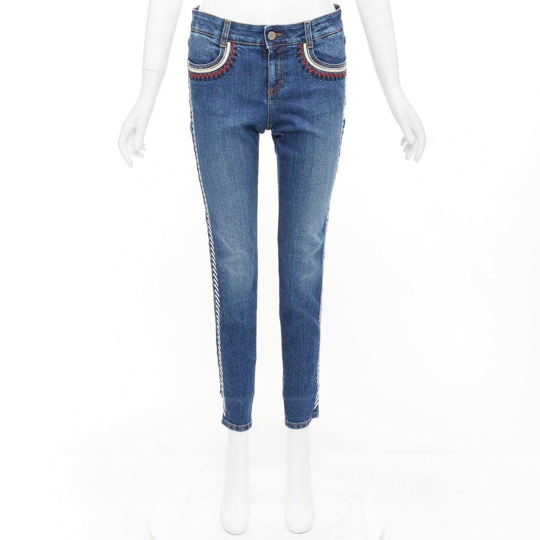 STELLA MCCARTNEY 2014 ethnic embroidery trim blue cropped jeans 28"