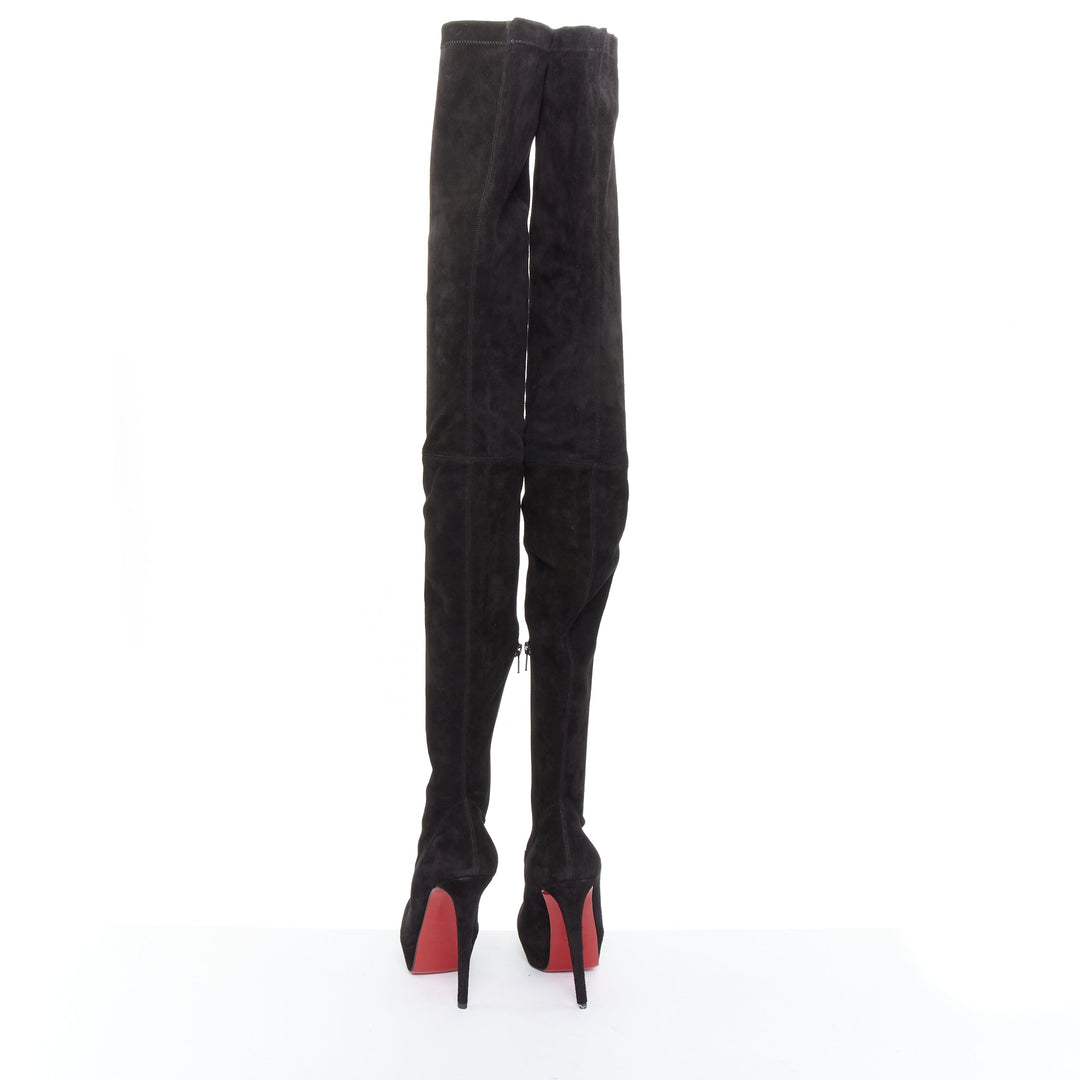 CHRISTIAN LOUBOUTIN Monicarina 160 black suede over knee platform boots EU37.5