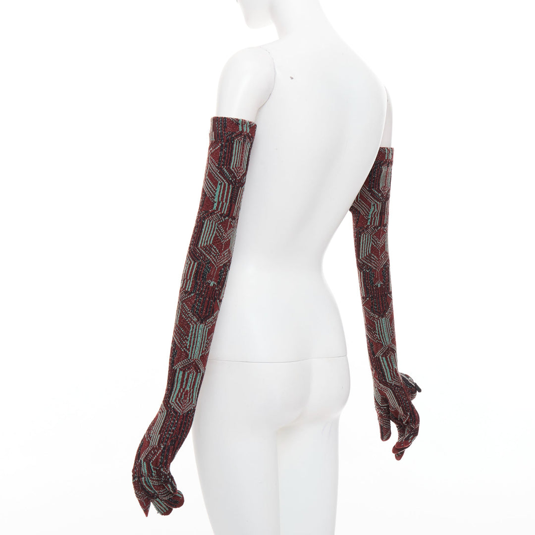 PRADA 2021 Raf Simons Runway green red wool knit triangle pocket long gloves M