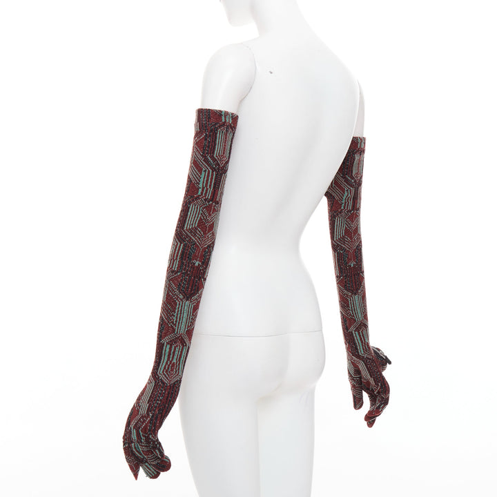 PRADA 2021 Raf Simons Runway green red geometric jacquard triangle pouch glove M