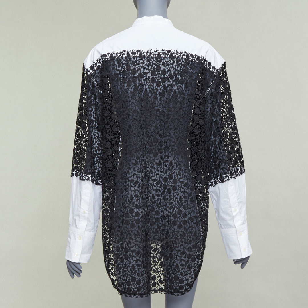 JW ANDERSON black white cotton floral lace insert dress shirt UK8 S