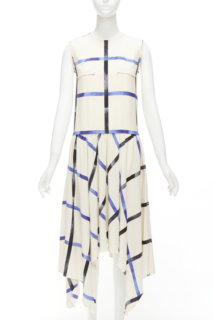 CELINE Phoebe Philo 2014 Runway cream blue 100% silk bias cut dress
