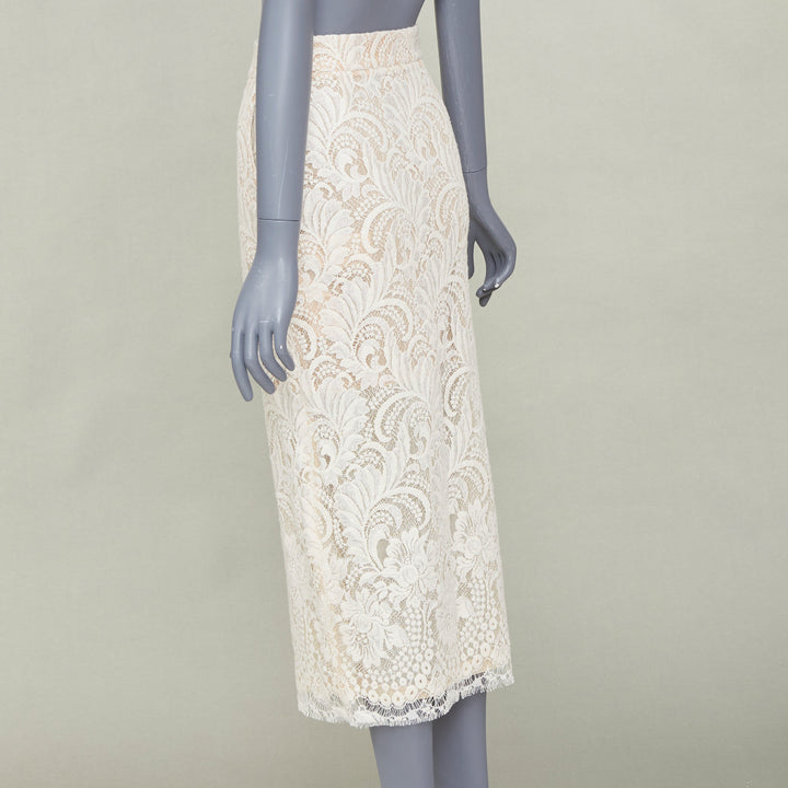 STELLA MCCARTNEY 2018 lace overlay cocktail nude lined pencil skirt IT38 XS