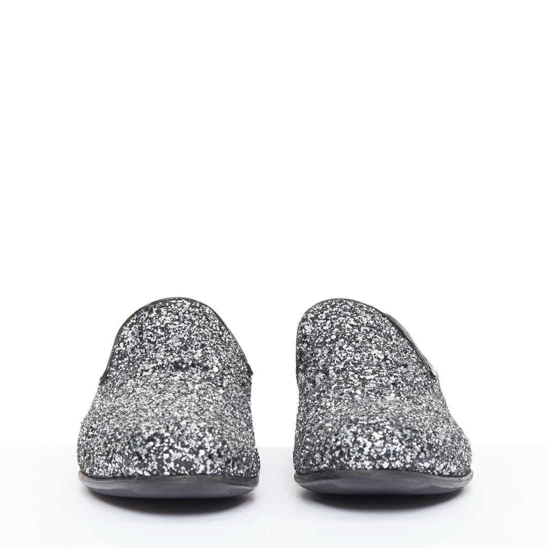 JIMMY CHOO Marlo silver coarse glitter almond toe mens evening loafer shoes EU43