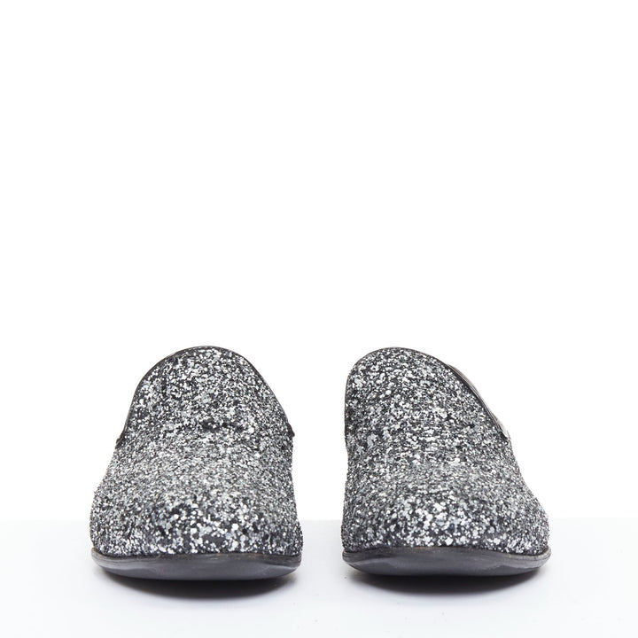 JIMMY CHOO Marlo silver coarse glitter almond toe mens evening loafer shoes EU43