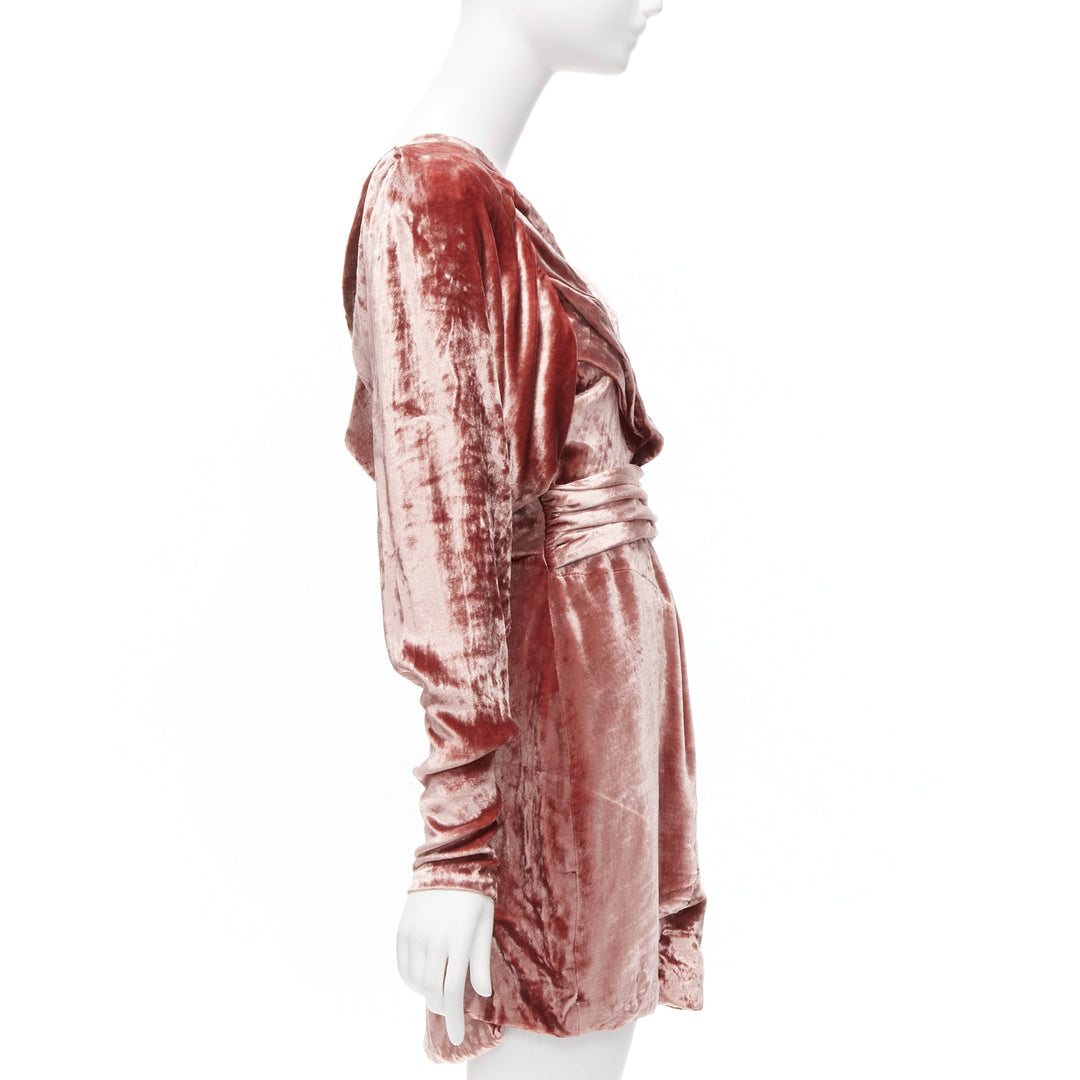 MICHAEL VAN DER HAM Runway pink velvet asymmetric wrap draped mini dress UK8 S