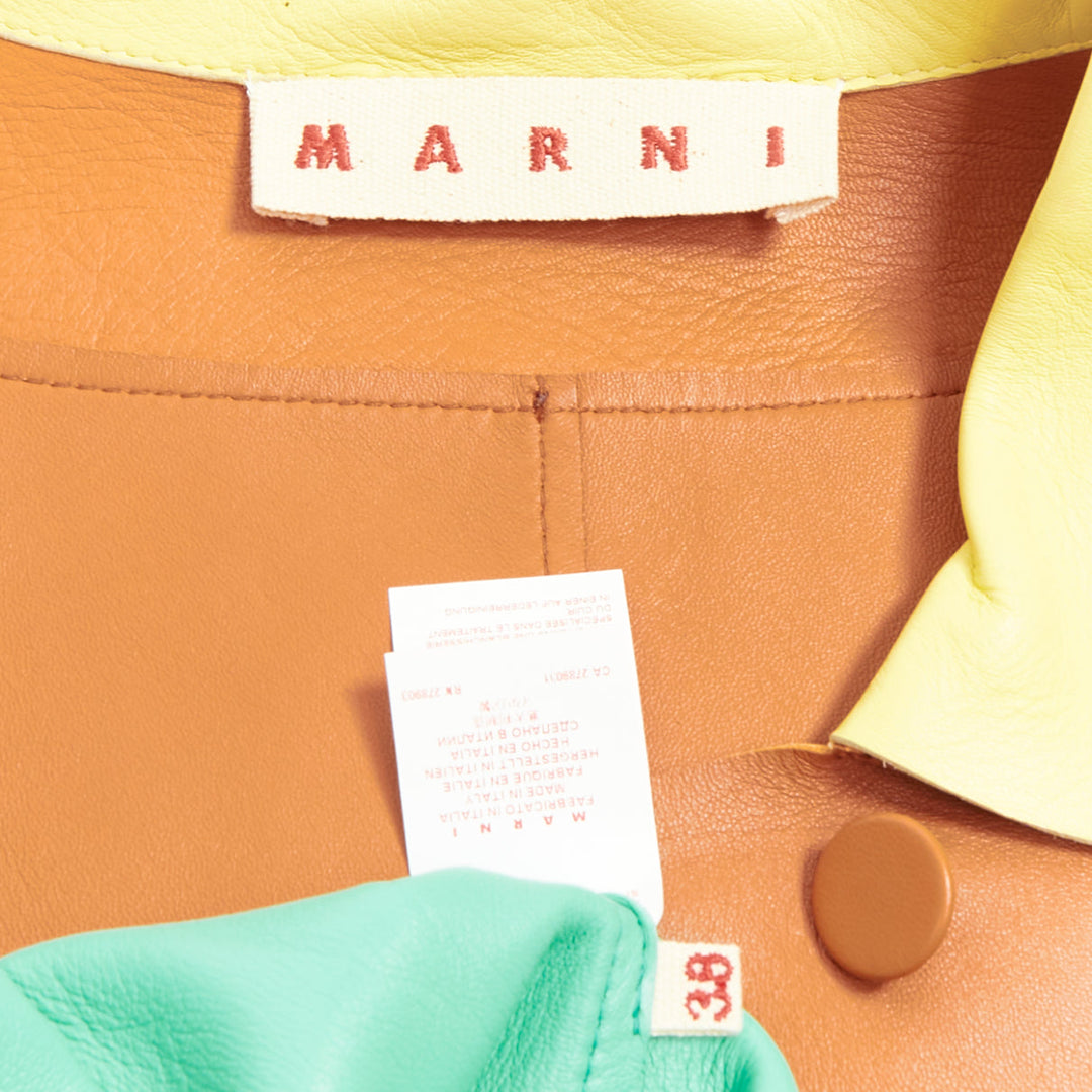 MARNI SS2015 yellow tan turquoise colorblocked lambskin leather coat IT38 XS