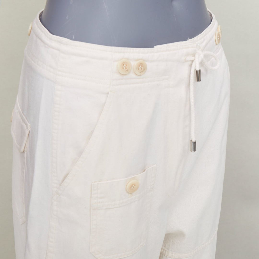 TOTEME Cotton Cargo Trouser ivory drawstring pocket drawstring hem pants FR34 XS