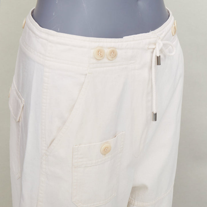 TOTEME Cotton Cargo Trouser ivory drawstring pocket drawstring hem pants FR34 XS