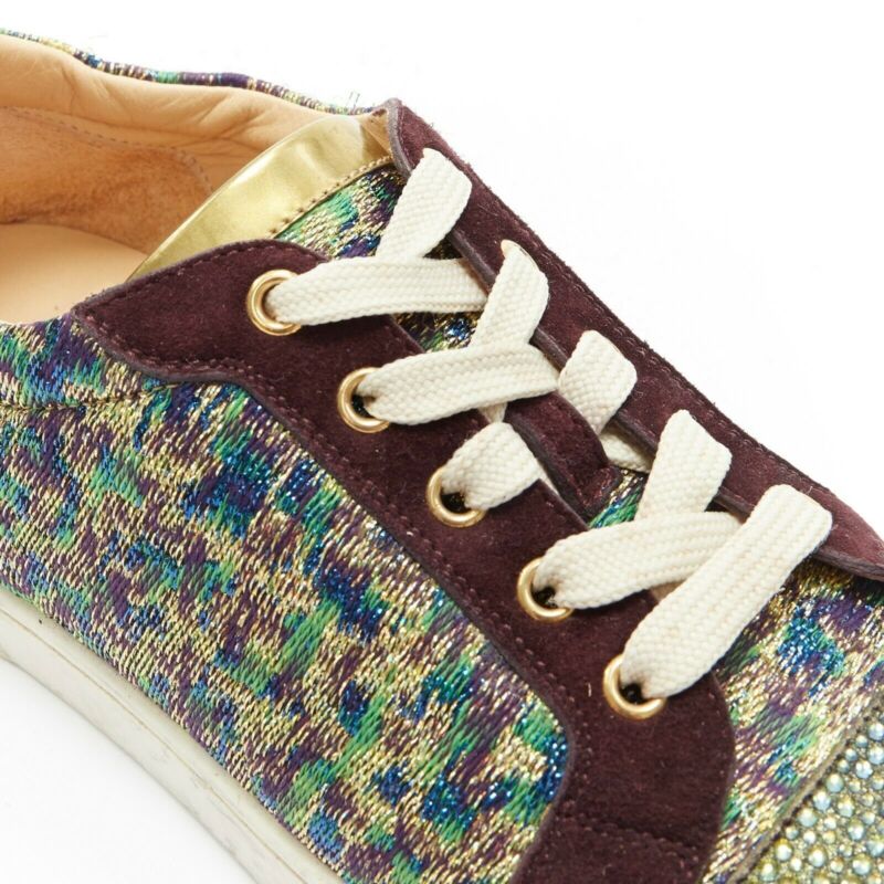 CHRISTIAN LOUBOUTIN Gondola gold jacquard strass crystal toe low sneaker EU38.5