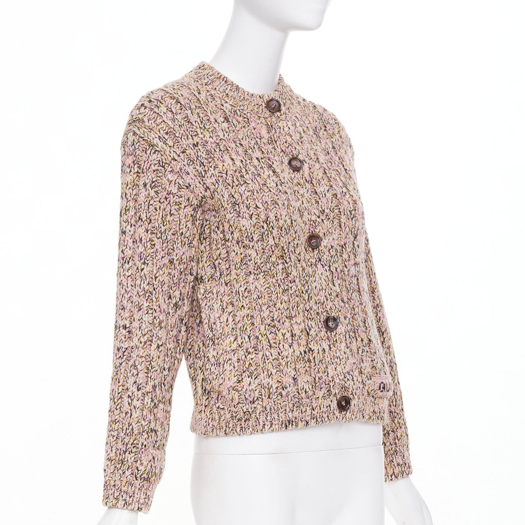 GUCCI 2023 pink beige melange cable wool knit logo patch cardigan sweater XS