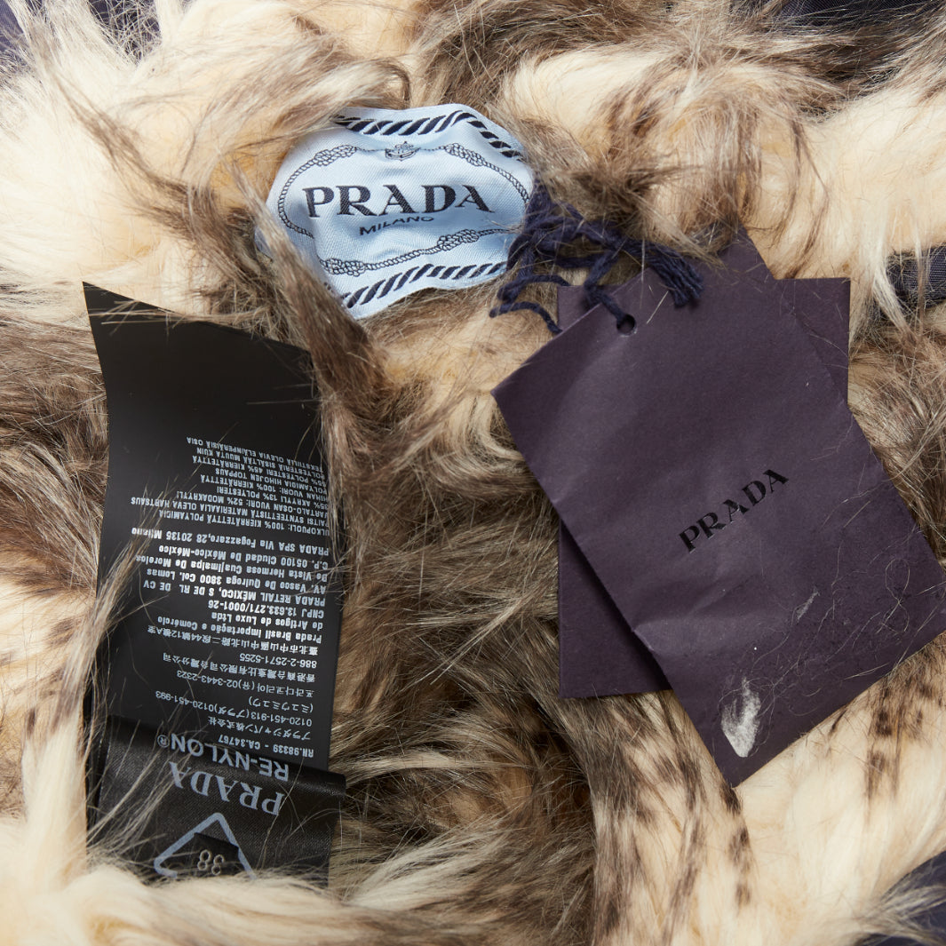 rare PRADA 2021 Runway brown faux fur off shoulder bomber coat IT38 XS Rihanna