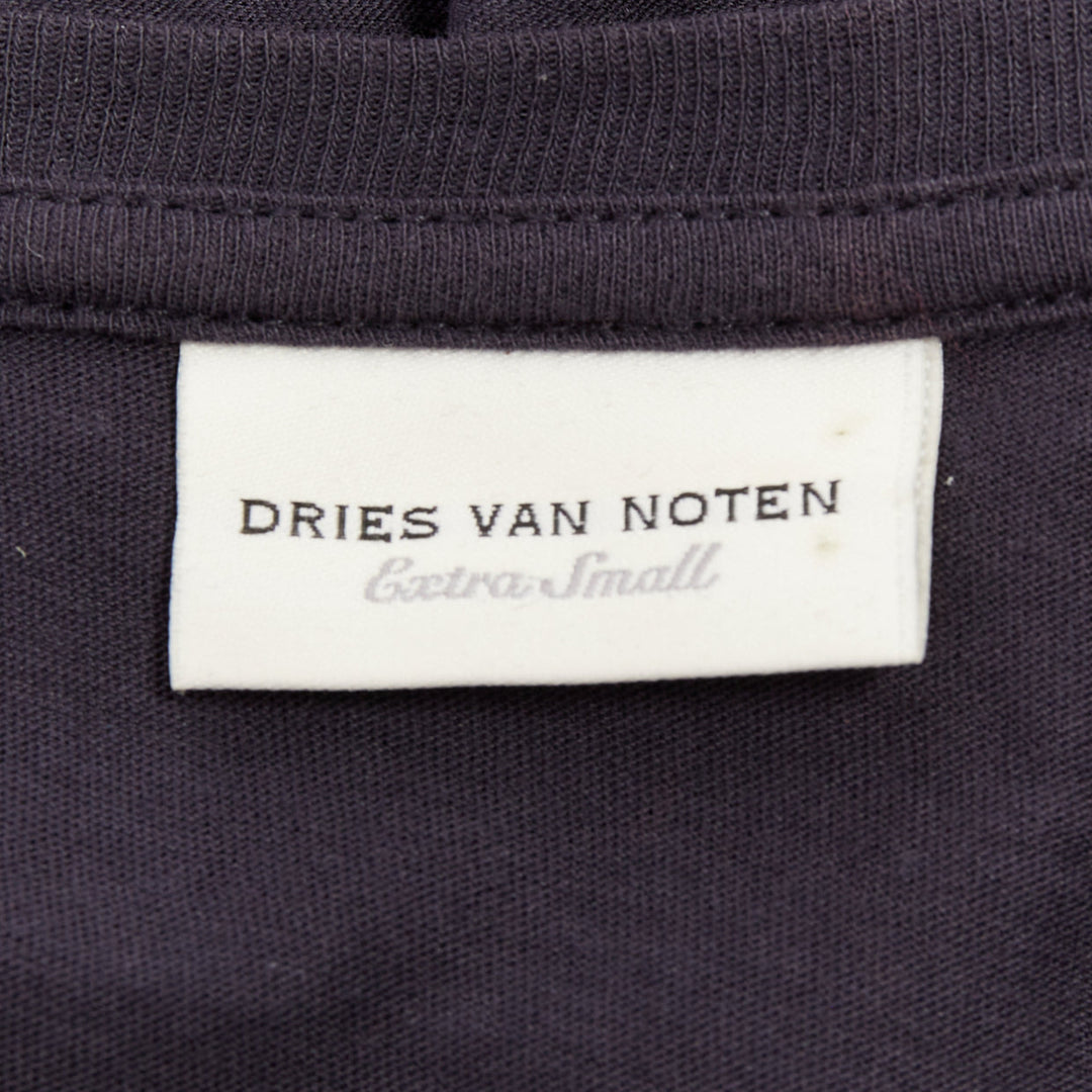 DRIES VAN NOTEN grey cotton black velvet damask floral flock print dress XS