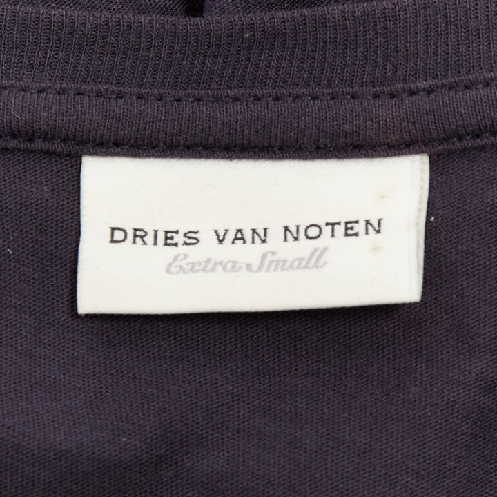 DRIES VAN NOTEN grey cotton black velvet damask floral flock print dress XS