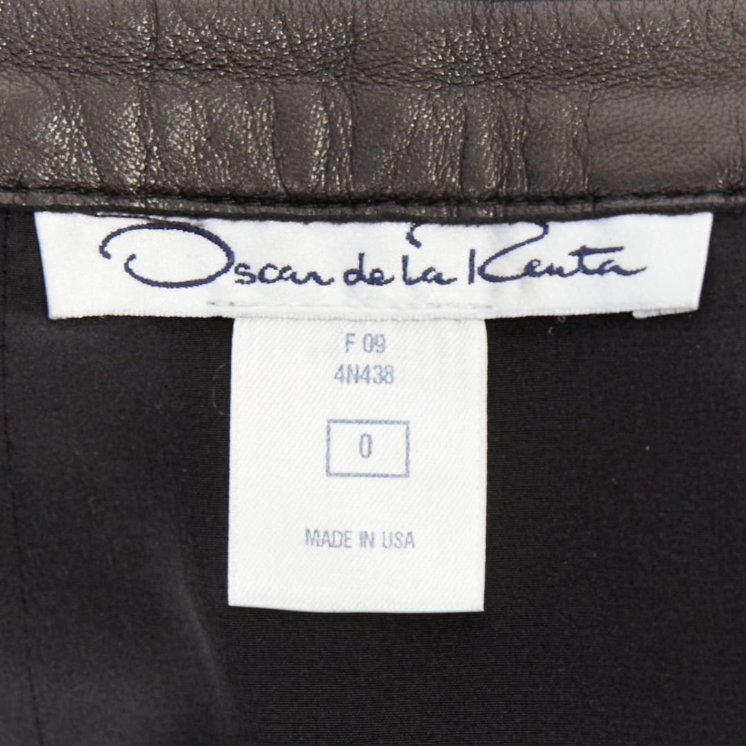 OSCAR DE LA RENTA black genuine leather silk lined fit flare skirt US0 XS