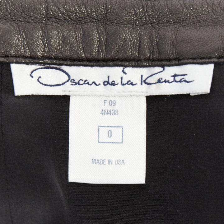 OSCAR DE LA RENTA black genuine leather silk lined fit flare skirt US0 XS
