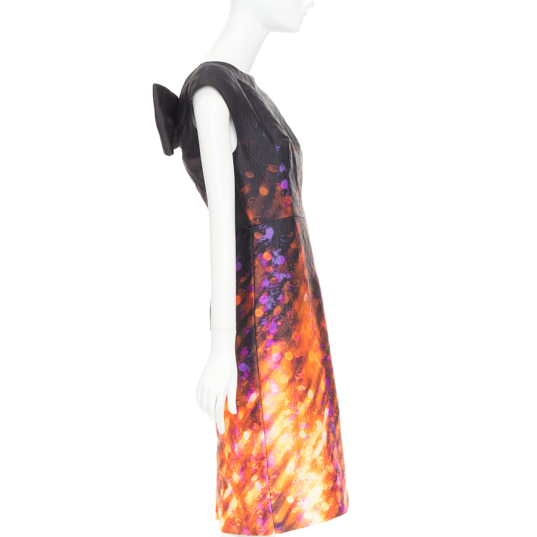 PRADA 2018 Cloque Brokeh silk jacquard textured bow back cocktail dress IT38 XS