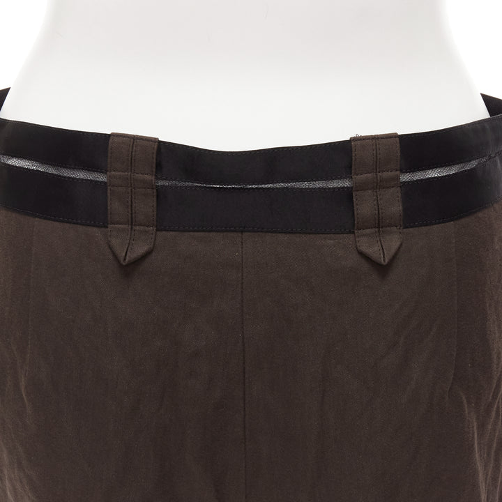 LANVIN 2005 dark brown black cotton blend sheer waistband crop pants FR40 L