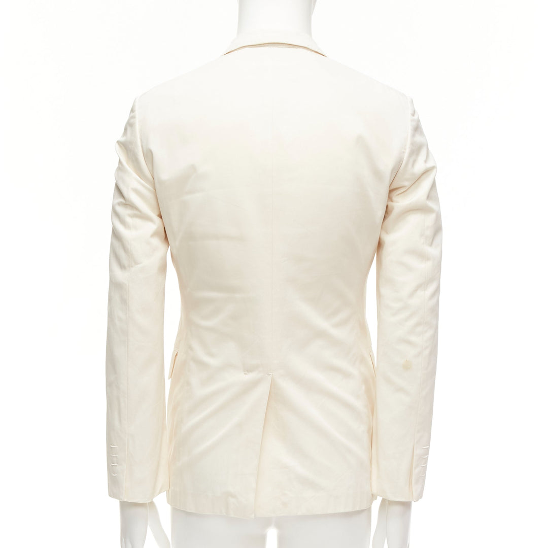 JIL SANDER cream cotton hand stitched lapel pocket single vent blazer IT46 S