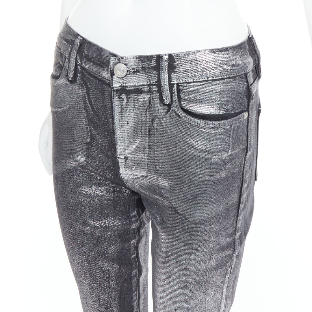 FRAME Le High Skinny Crop metallic silver coated pants 24"