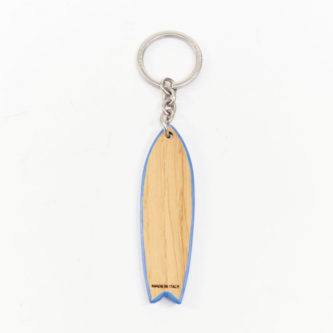 SAINT LAURENT 2022 Surf Keyring surfboard light brown oak wood blue bag charm