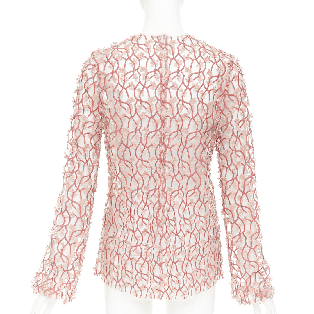 GIAMBATTISTA VALLI pink white petal embroidered treillage sheer top IT40 S