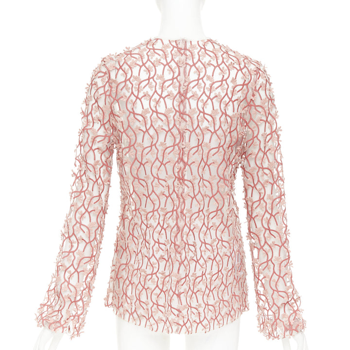 GIAMBATTISTA VALLI pink white petal embroidered treillage sheer top IT40 S