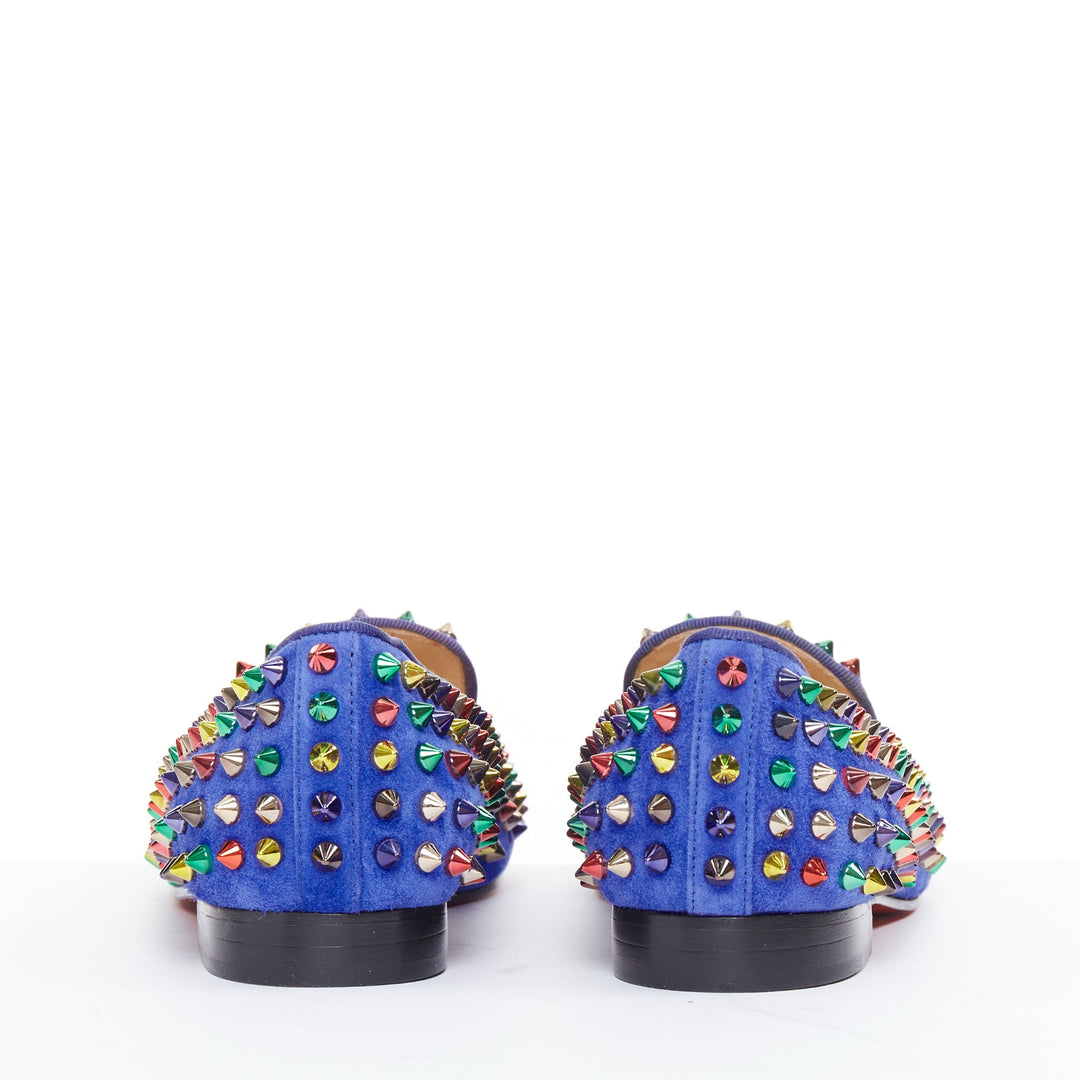 CHRISTIAN LOUBOUTIN Dandy Pik Pik Flat blue suede multicolor spike flats EU37