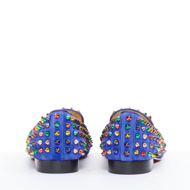 CHRISTIAN LOUBOUTIN Dandy Pik Pik Flat blue suede multicolor spike flats EU37